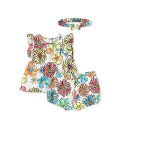 Wonder Nation Baby Toddler Girl Floral Outfit Set Top Shorts Headband 3 Piece